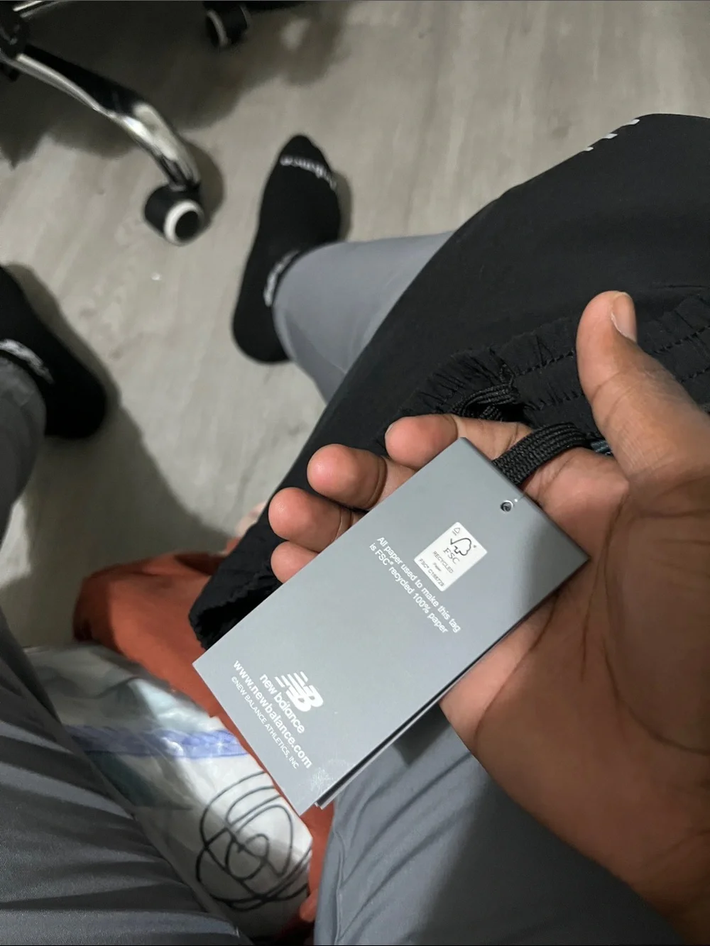 New Balance Black/Gray track joggers with White Logo and Stripe Accents